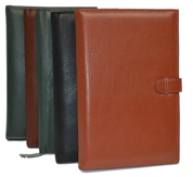 black, camel, tan and green leather journals